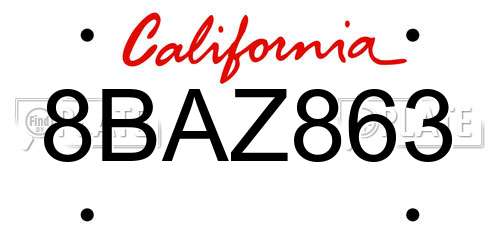 8BAZ863 California License Plate