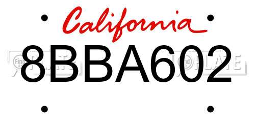 8BBA602 California License Plate