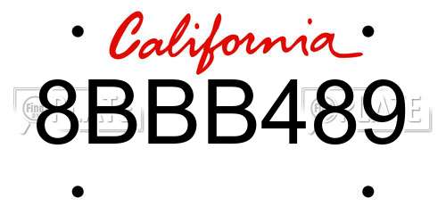 8BBB489 California License Plate