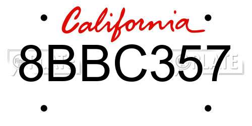8BBC357 California License Plate