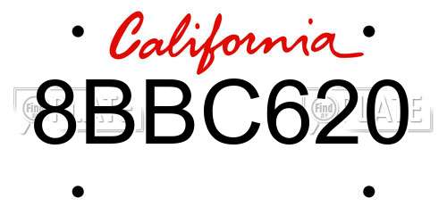 8BBC620 California License Plate
