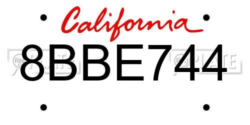 8BBE744 California License Plate