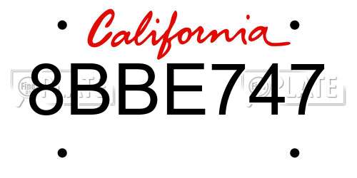 8BBE747 California License Plate