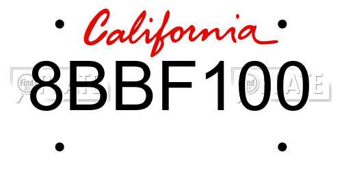 8BBF100 California License Plate