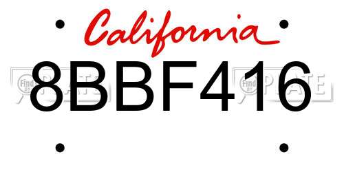 8BBF416 California License Plate