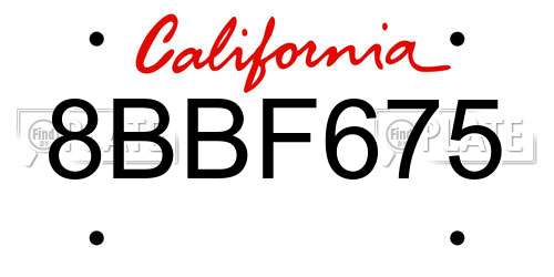 8BBF675 California License Plate