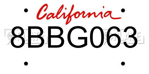 8BBG063 California License Plate