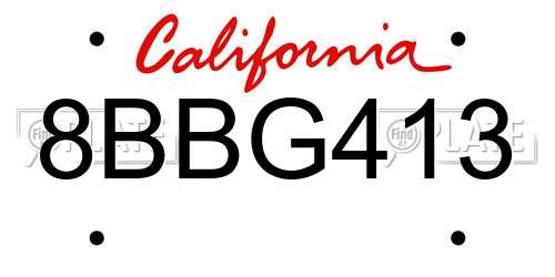 8BBG413 California License Plate
