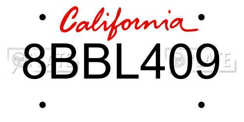 8BBL409 California License Plate