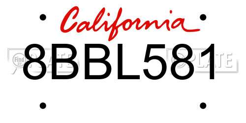 8BBL581 California License Plate