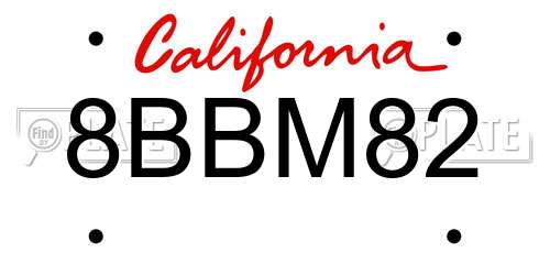 8BBM82 California License Plate