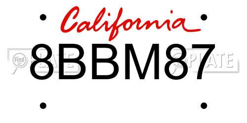 8BBM87 California License Plate