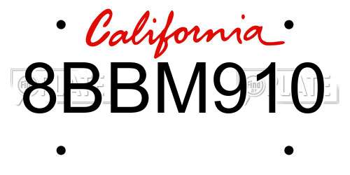 8BBM910 California License Plate