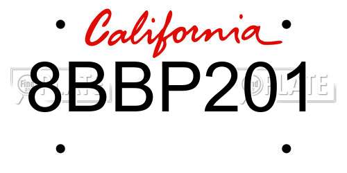 8BBP201 California License Plate
