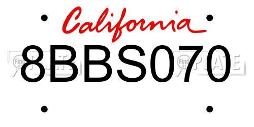 8BBS070 California License Plate