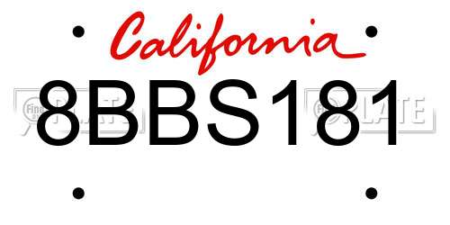 8BBS181 California License Plate