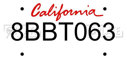 8BBT063 California License Plate