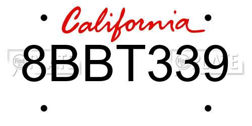 8BBT339 California License Plate