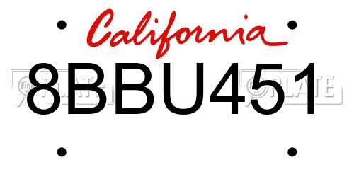 8BBU451 California License Plate