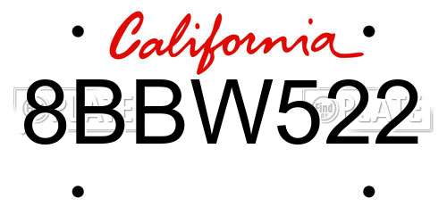 8BBW522 California License Plate