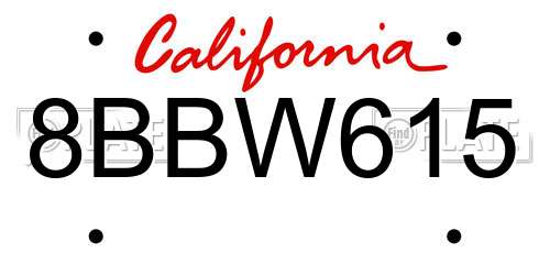 8BBW615 California License Plate