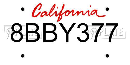 8BBY377 California License Plate