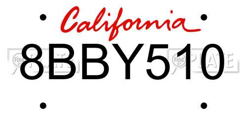 8BBY510 California License Plate