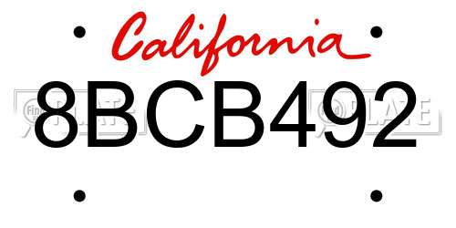 8BCB492 California License Plate