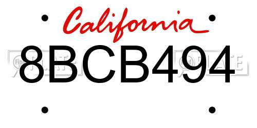 8BCB494 California License Plate