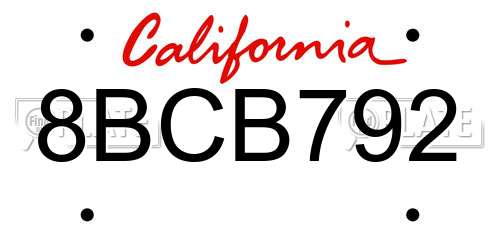8BCB792 California License Plate