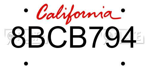 8BCB794 California License Plate