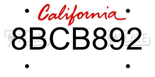 8BCB892 California License Plate