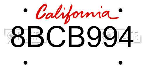 8BCB994 California License Plate