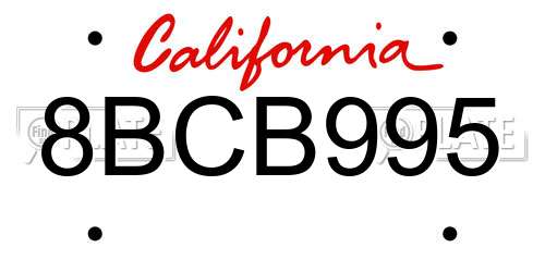 8BCB995 California License Plate