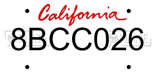 8BCC026 California License Plate