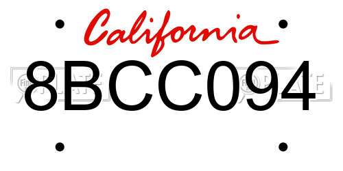 8BCC094 California License Plate