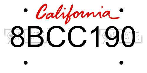 8BCC190 California License Plate