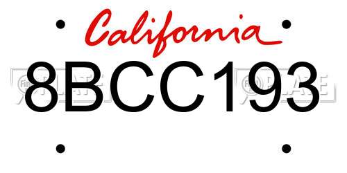 8BCC193 California License Plate
