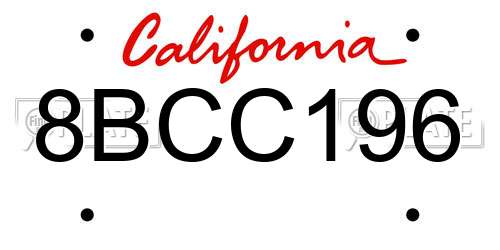 8BCC196 California License Plate