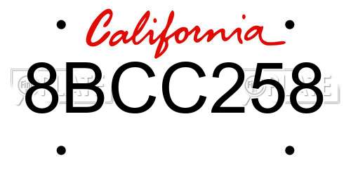 8BCC258 California License Plate