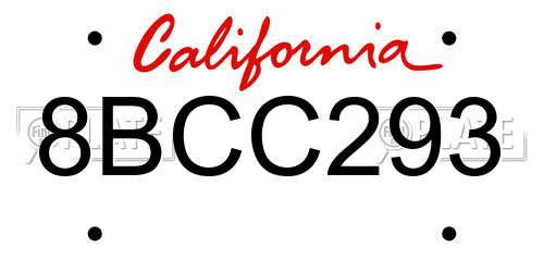 8BCC293 California License Plate