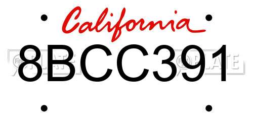 8BCC391 California License Plate