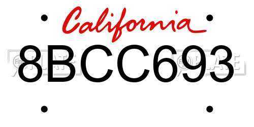 8BCC693 California License Plate