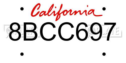 8BCC697 California License Plate