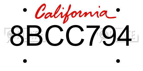 8BCC794 California License Plate