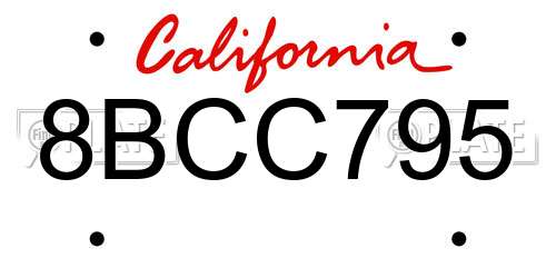 8BCC795 California License Plate
