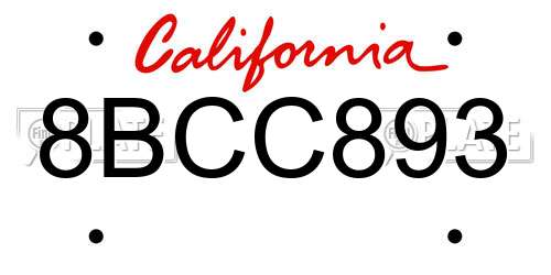 8BCC893 California License Plate