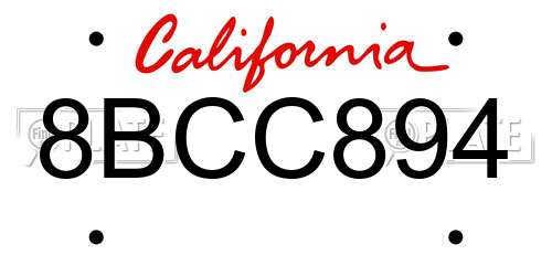8BCC894 California License Plate