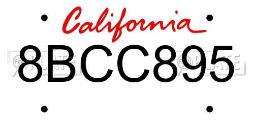 8BCC895 California License Plate
