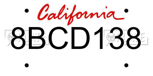 8BCD138 California License Plate